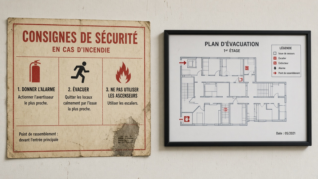 Ancien affichage défraîchi à côté d'un plan plus récent