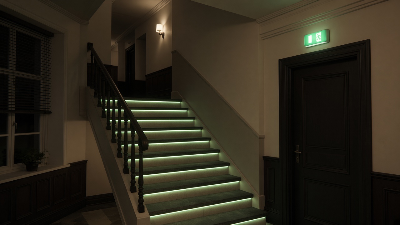 Escalier intérieur avec nez de marche photoluminescents