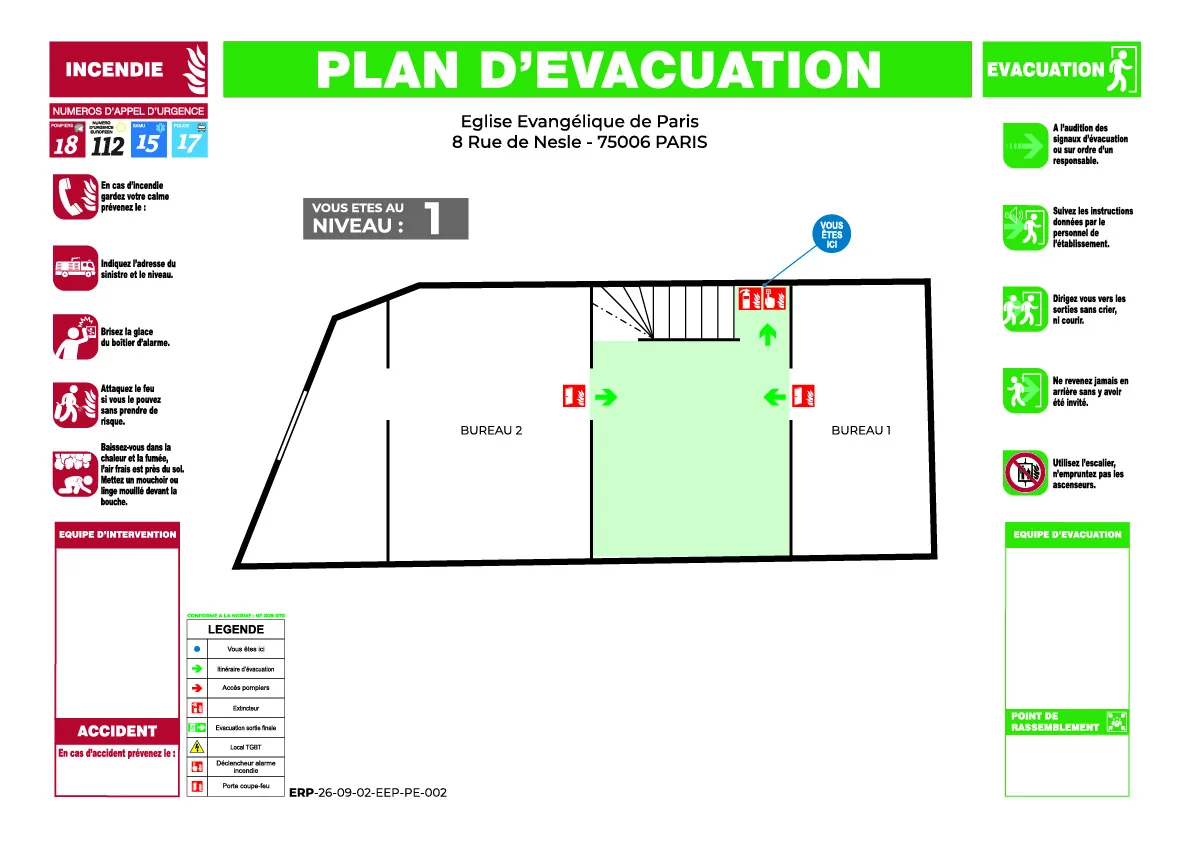Plan d'évacuation NF X 08-070, livrable PAO